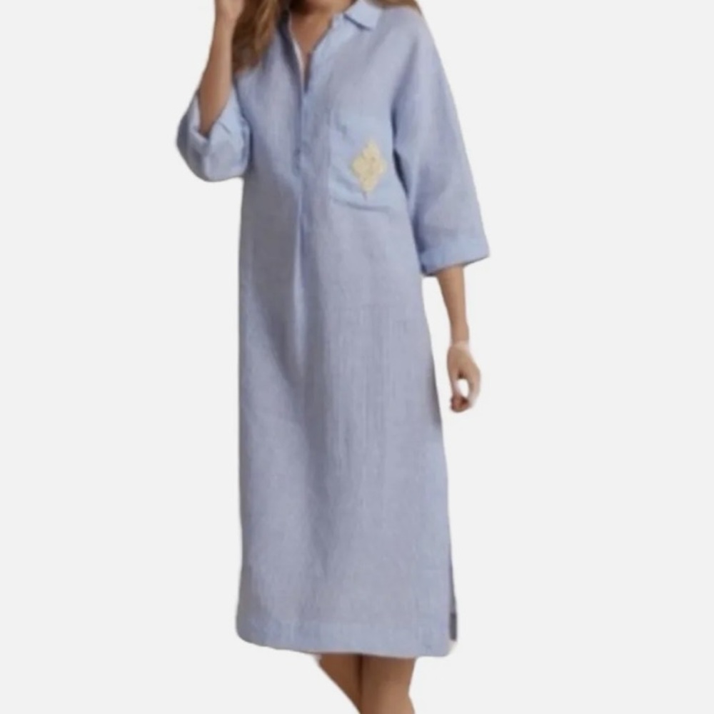 Soft Surroundings 100% Linen Shirt Dress Small